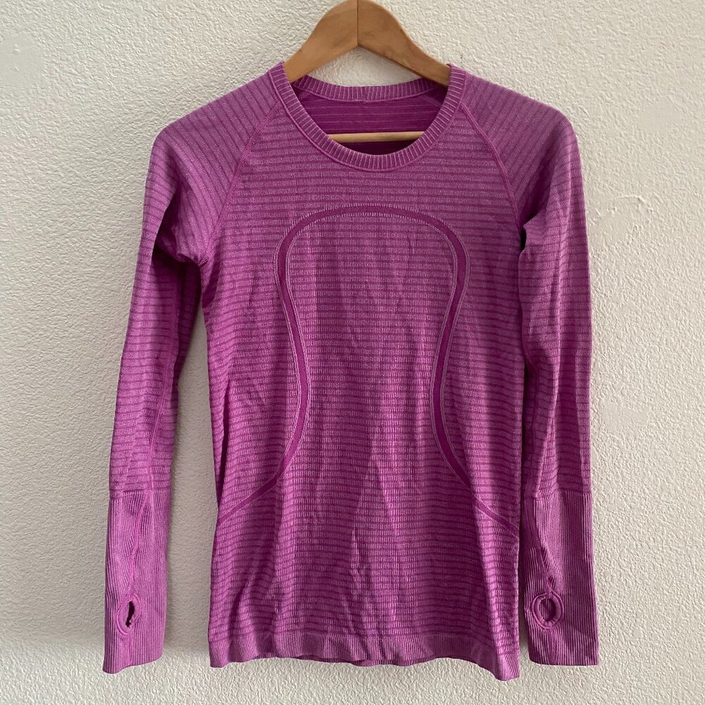 Lululemon Swiftly Tech Long Sleeve Top Rugby Stripe Tonal Ultra Violet Size 6
